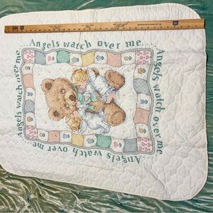 Handmade Cross-Stitched Baby Blanket 31” x 40” Angels Watch Over Me Quilt